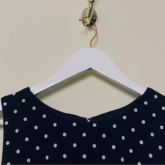 Anne Klein Navy and White Polka Dot Midi Dress Sz 10 - Picture 3 of 12